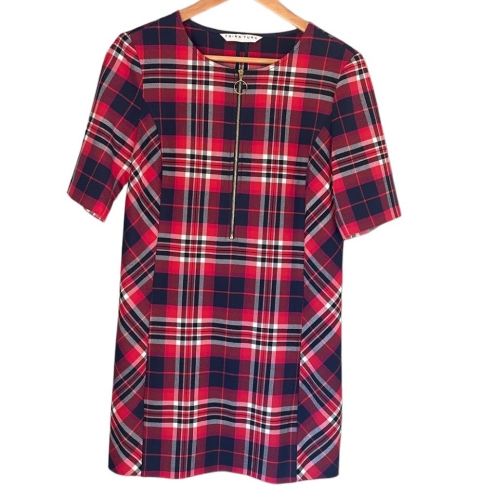 Trina Turk Red and Black Plaid Midi Dress